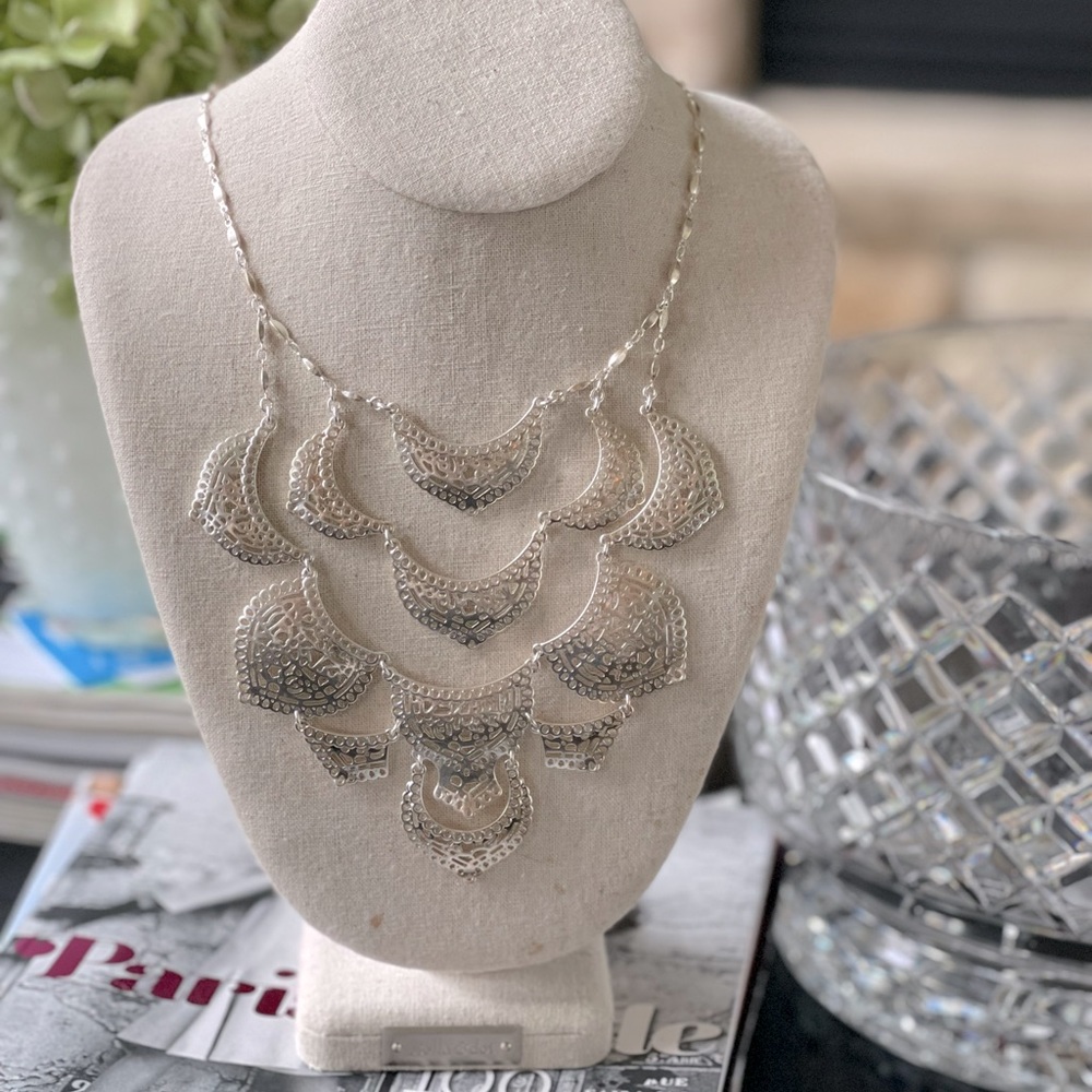 Morocco Silver Filagree Statement Necklace